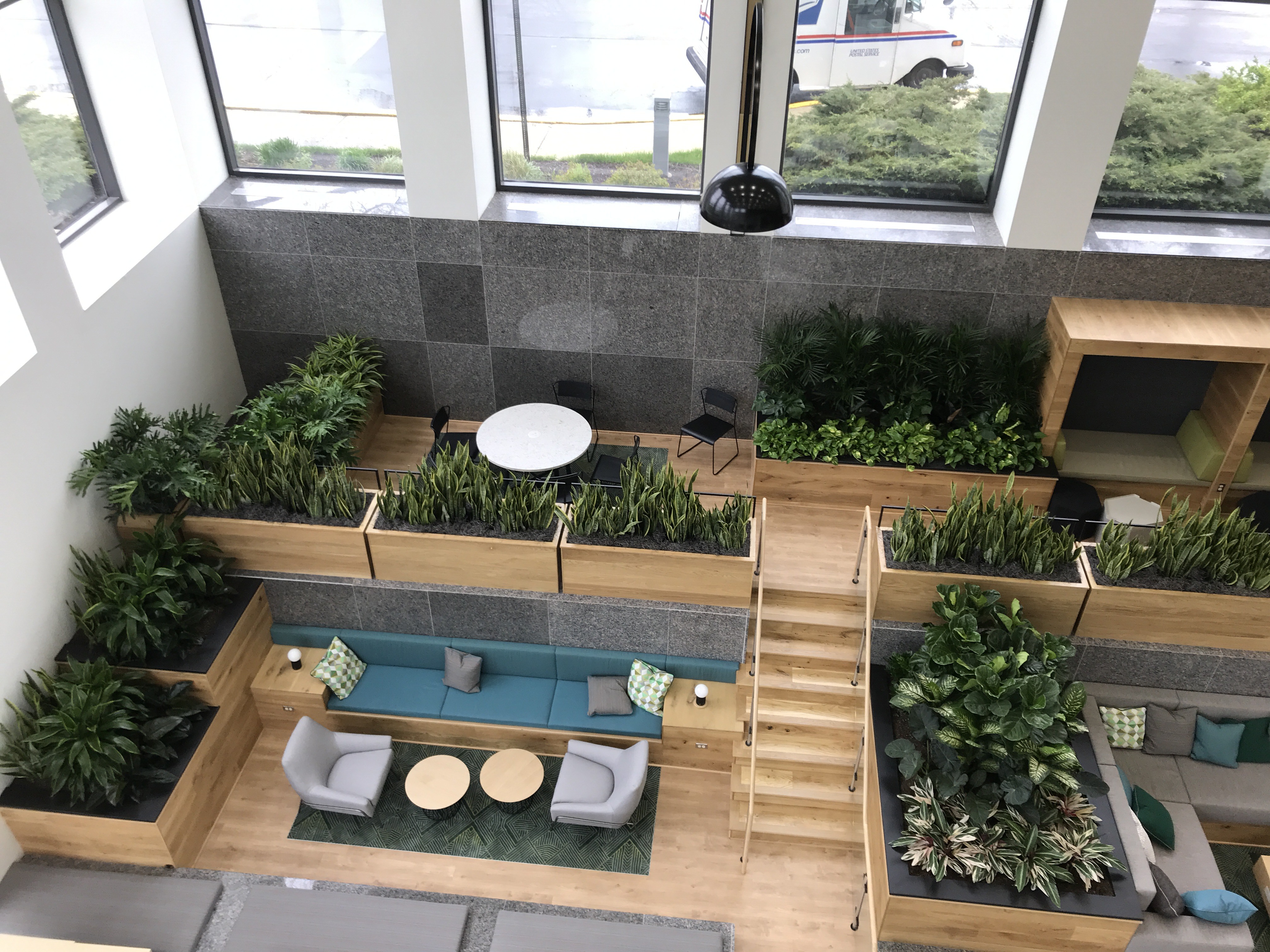 multilevel interior plants in office lounge. Indoor Landscaping Example | yellowstone landscape