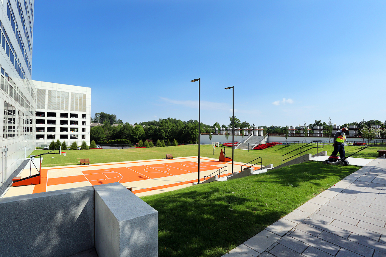 Commercial outdoor basketball court and amphitheater