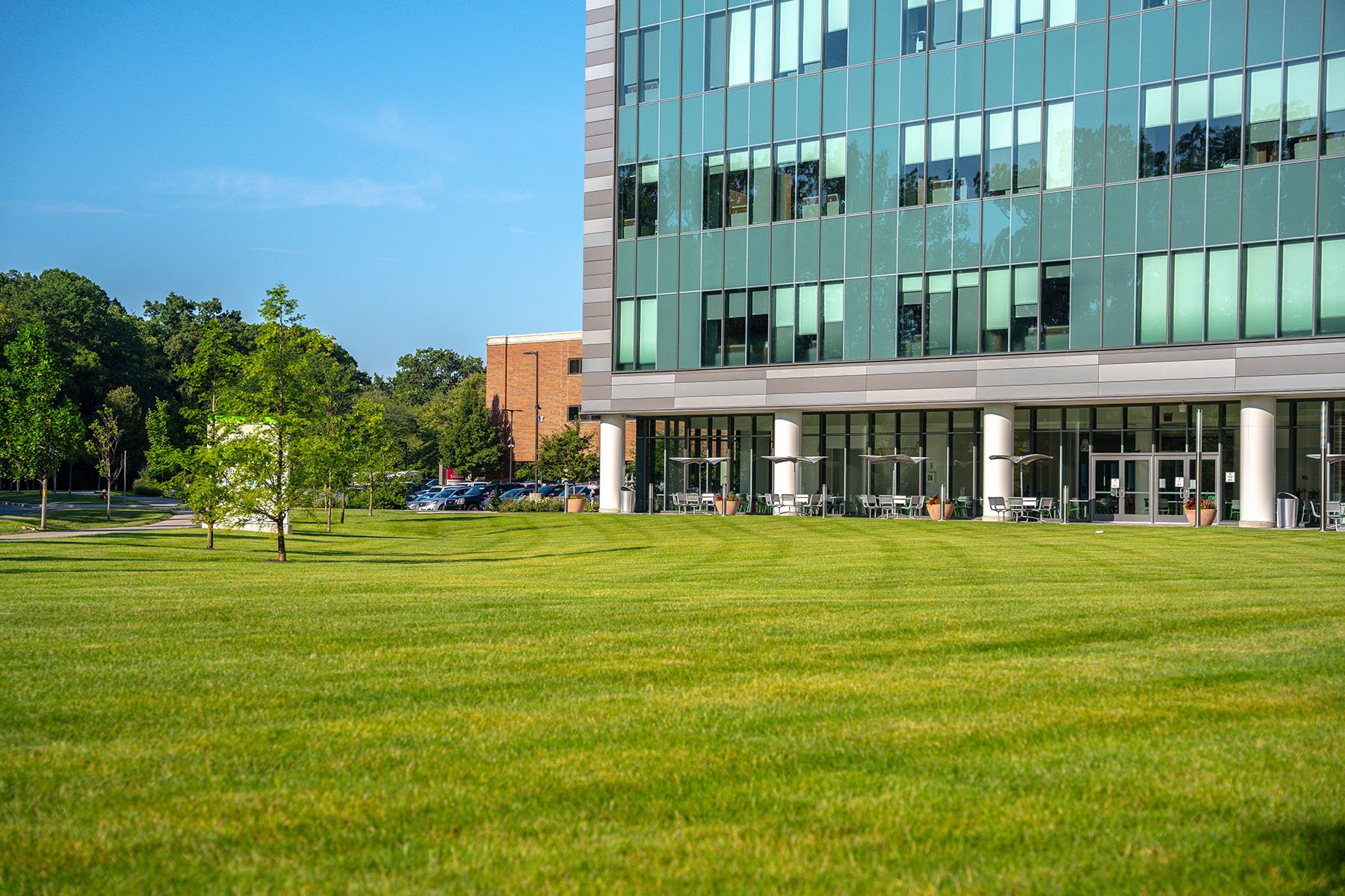 Green Turf with stripes at hospital | Commercial Landscape Maintenance Yellowstone Landscape 