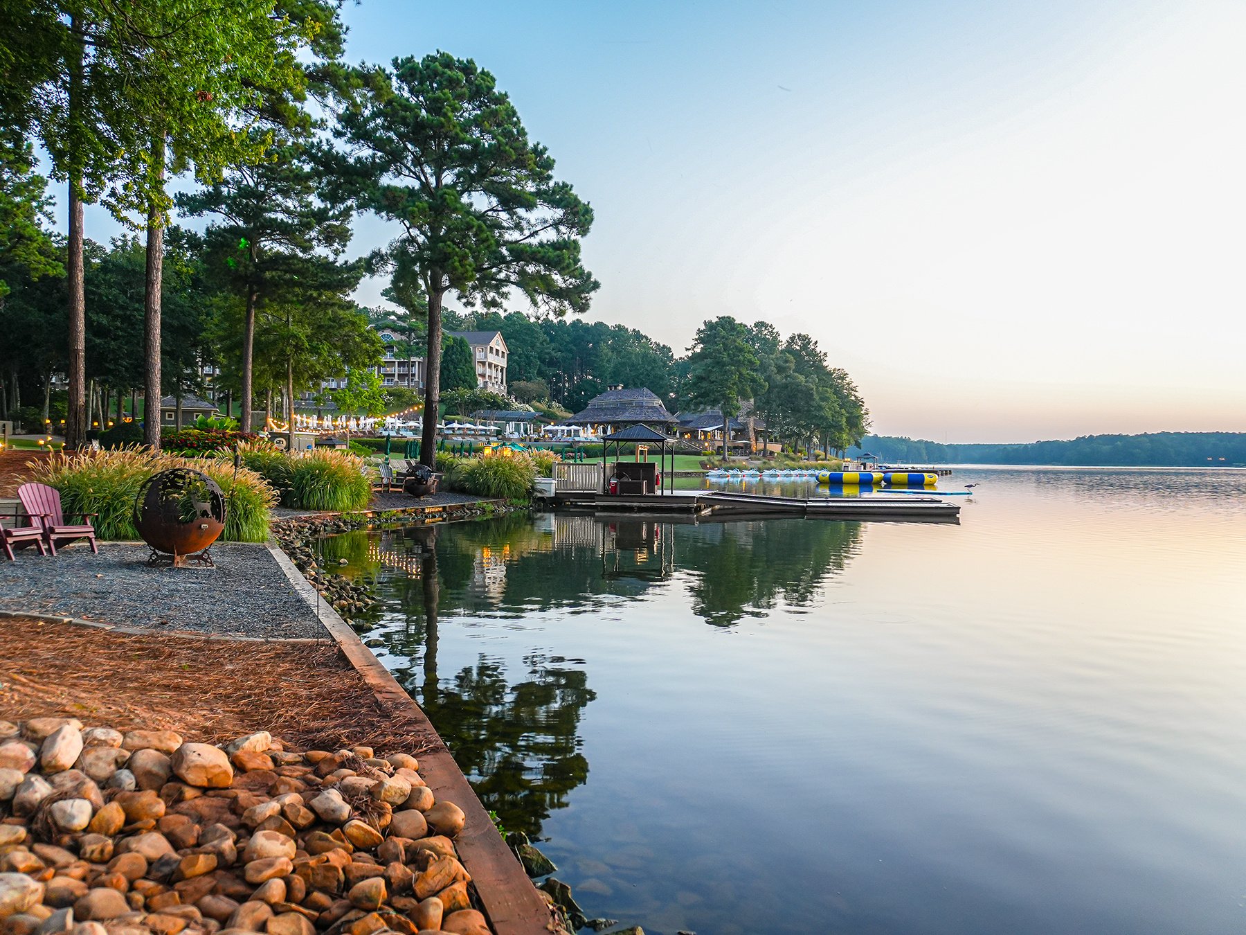 Beautiful Lakefront View at Sunrise | Example of Resort Landscape Maintenance | Yellowstone Landscape 