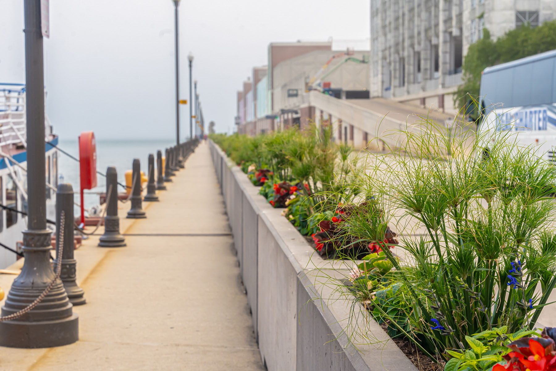 Potted Planter Row of Flowers along walkway at Navy Pier. Commercial Landscaping by Yellowstone Landscape