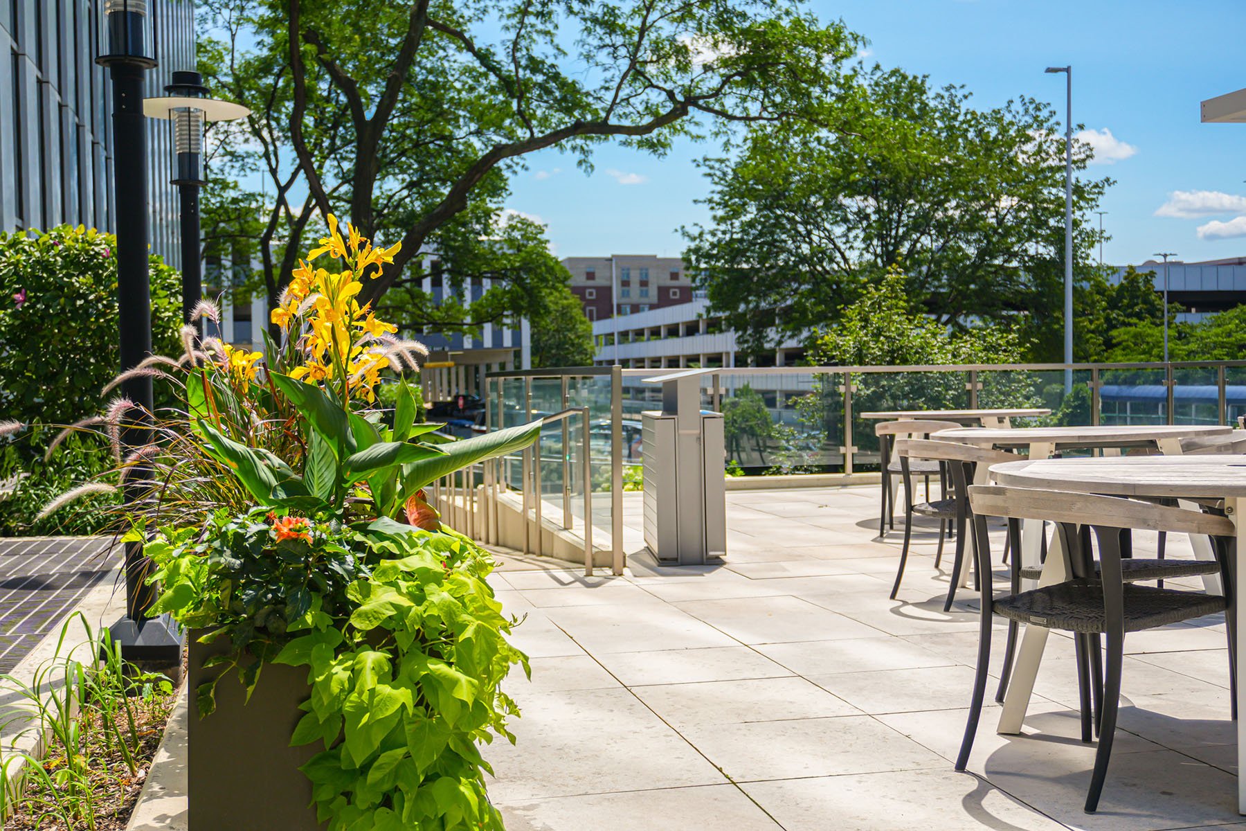 Garden Beds in Outdoor Cafe Area | Yellowstone Landscape 