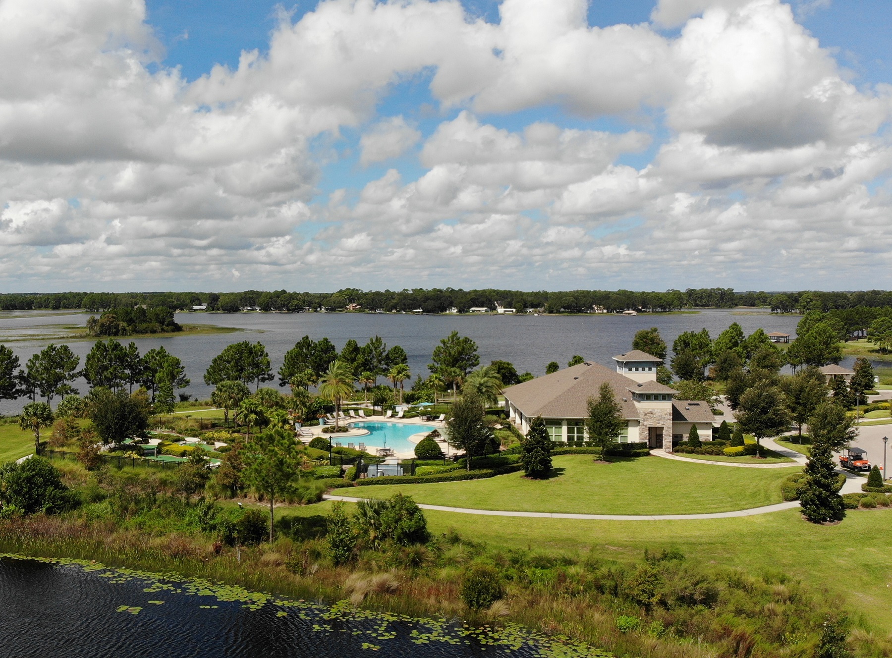 Aerial view of beautiful commercial landscaping 